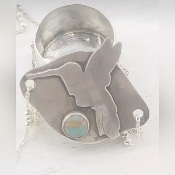 HUMMINGBIRD TURQUOISE BOX PENDANT HANDMADE IN STERLING SILVER METAL - Picture 5 of 8